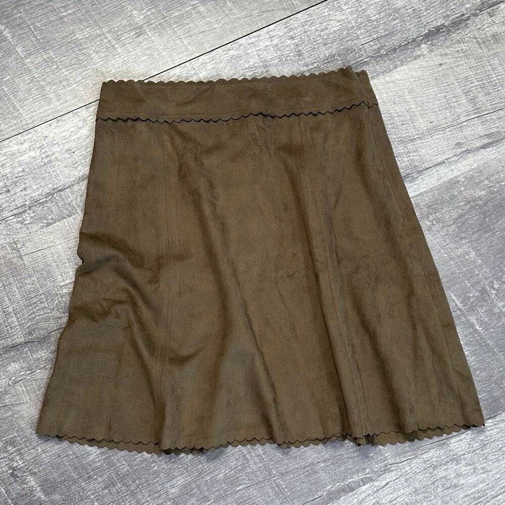 Altar'd State A-Line Mini Skirt Brown Suede Womens S Retro 70s Scallop Hem